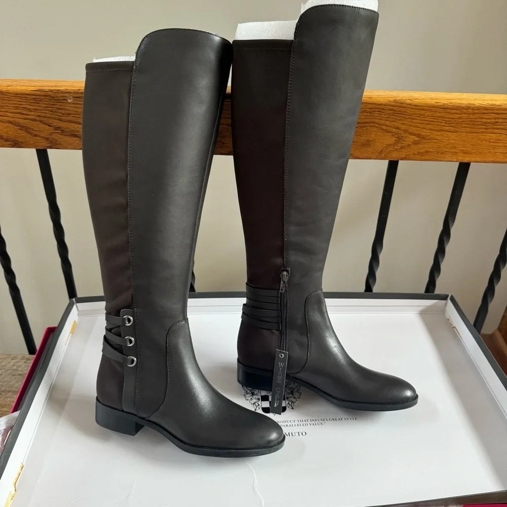 Vince Camuto Pauletta Gray Leather Tall Shaft wide calf boots 6.5 - Picture 4 of 10